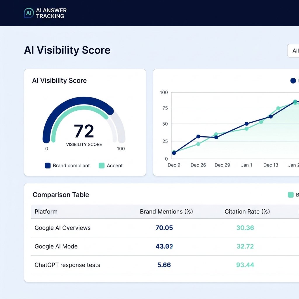 AI answer tracking report showing brand mentions, citations, and sources per platform