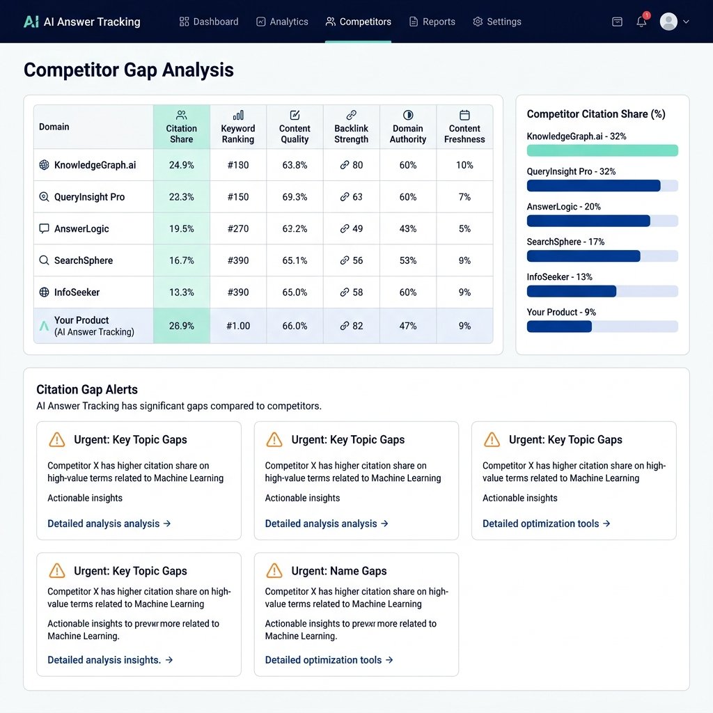 Competitor gap analysis showing which competitors AI cites per prompt and where the brand is missing